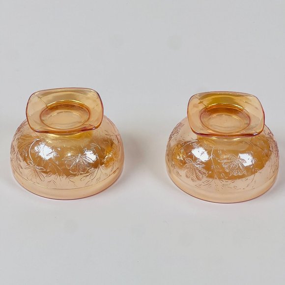 Vintage 2 Carnival Glass Orange Lusterware Sherbet Dish Footed Pedestal Glasses - Picture 3 of 7